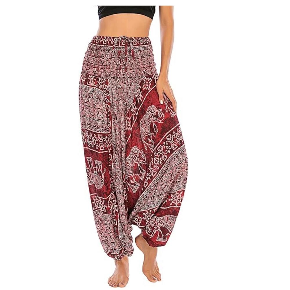 Elephant Harem pants fits small to a large/xl smocked waist pull on jogger ankle